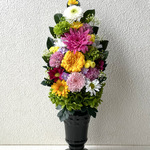 【id0203様専用】プリザーブドフラワーの仏花☆高さ33cm黄色紫色白色菊ピンクデンファレ仏花 お供えお悔み