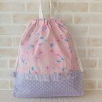 【単品】持ち手付き体操着袋（音符柄 チュールリボン）