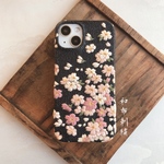 【受注作成】夜桜(春)〜和布刺繍 和柄 iPhoneスマホケース