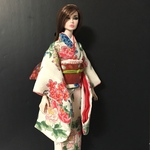 花柄正絹中振袖帯付き4点セット【Barbie, PoppyParker, 1/6 ドール服 29センチ 着物】