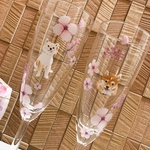 ピンクフラワー✖︎柴犬シャンパン🥂グラス