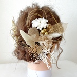 【new】gold × White × beige 髪飾り　