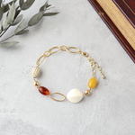 -Retro Lady- Ivory×Yellow×Brown×Oval 大ぶり ブレスレット