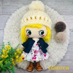 👗着せ替え〈3点セット〉ෆ̈　(ぽんぽん帽子・ジャケット・ティアードワンピース)可愛いෆ̈オフホワイト　花柄　ネイビー🍁 