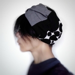 ターバンなヘアバンド　黒ドットグレー