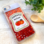 にゃんこケチャップのグリッターケース iphone13 iPhone12 iphone11 猫 黒猫 かわいい トマト グリッター キラキラ SE3 第3世代