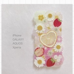 ハートレモンといちご＊押し花スマホケース