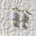【 No.90 】ブルーレースアゲートと淡水パールのピアス