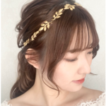 MA67小枝 バックカチューシャ　ウェディング ヘッドドレス ブライダル ヘア アクセサリー リーフ 花　小枝　ゴールド 結婚式 