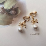リボン×コットンパールのイヤリング/ピアス/マスクチャーム