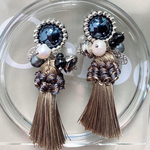 shellandsea   シルバー×ブラック×淡水パール×タッセル×大ぶりピアス