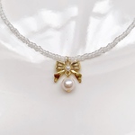 ribbon × pearl ビーズネックレス