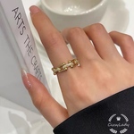 ゴールド　繊細　チェーン　指輪　リング　ring フリーサイズ　K18仕上げ　細身　