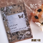 M5サイズシステム手帳用表紙1枚　裏面横から差し込みポケット付きアンティーク花蝶柄