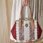 花柄刺繍リボンのがま口バッグ（大・ボルドー）