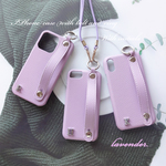 ベルト リング付き ✿ シンプルレザー ラベンダー phone13 13pro 12Pro iphone11 iphone7 iphone8 SE2 ✿ 落下防止 リング スタンド機能 イニシャル