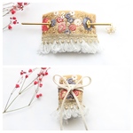 2wayタイプ　ピンク　ブルー　ゴールド　刺繍リボン　フリンジ　マジェステ　かんざし　髪飾り　リボンラップ　ラップポニー　インド刺繍
