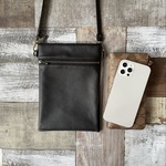 ブラック フェイクレザー / 長財布 と スマホショルダー (BK) / サコッシュ / スマホポシェット 