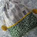 招き猫巾着　小判　唐草模様ねこちゃん