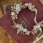 リボン カチューシャ【ミア】(KA-24) | 花嫁 ナチュラル ゴールド 小枝 挙式 ウエディング 結婚式 前撮り リゾート ガーデン 花 リーフ 髪飾り ヘッドドレス