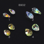 B902-2  6個  ガラスチャーム しずく型カット 横穴 全4種  3X（2ヶ）