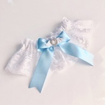 水色 天使の羽×ハートストーンレースガーターリング　ロリータ　メイド