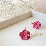 2way革花ピアス*桜ピンク/春*揺れないレザーアクセサリー  卒業式･入学式･入園式･セレモニー