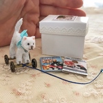 箱入り＊ネコちゃんプルトイ＊白ネコちゃん＊Sweet Kitten On Wheels＊空色のリボン