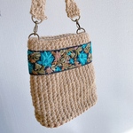 インド刺繍リボンの麻紐バック【肩掛け紐付】