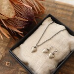 ヴィンテージ シルバー ハート の ２点 セット 【 ネックレス ＋ ピアス ・ イヤリング 】