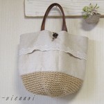 159a・・様専用　レースリネンの麻ひもかごバッグ