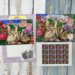 特別SALE 猫のレターセット　猫ちゃんと花園　封筒3枚　便箋6枚　シール1枚　ポストカード1枚付き