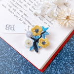 yellowFlowerとbluetree ビーズ刺繍ブローチ