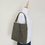 *新作*【ポケットいっぱい*縦長*デイリーショルダートート】カーキ*ヴィンテージ加工8号帆布*