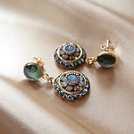 14KGF/ IOLITE BLUE OPAL VINTAGE CRYSTAL GLASS EARRINGS