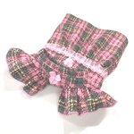 春ワンピース　フリル袖　ガーリーチェック柄・犬服