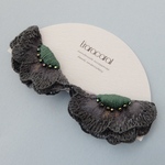 【minne10th anniversary sale】-charcoal×green-レースフラワーイヤリング（ピアスの方にも◯）