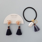 【minne10th anniversary sale】ガラスドームのタッセルイヤリングとヘアゴムのセット