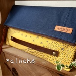 【受注製品】紺と黄色に青い鳥のクラッチバッグ