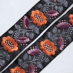インド刺繍リボンᢂ北欧フラワー【オレンジ/ブラック】インド刺繍/刺繍リボン/リボン/シルクリボン/トリム/ブレード/ジャガードリボン/チロリアンテープ/レース/チュール