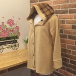チェックフード  イエローネップカーディガン