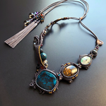 chrysocolla × bronzite / bohemian necklace  ＃マクラメネックレス＃