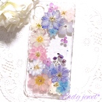 [ご注文品] 押し花スマホケース＊Sweet pink&purple＊名入れ可能  ラメ・ホロ・スワロフスキー無料 [受注製作]