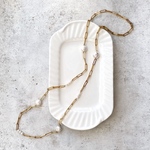 オーバルチェーン＆淡水パール貝パール ロングネックレス[ゴールド]（アレルギー対応）サージカルステンレス