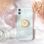 送料無料✳︎ピンクのかすみ草ブーケとパール✳︎のスマホケース　ドライフラワー　スマホリング　リング付き　ピンク　春色　春　かわいい　上品　パール　AQUOS等全機種対応　iPhoneケース