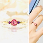 <受注制作>K10(10金)ピンクトルマリンとアメシストリング 