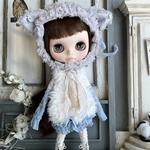 2026 もふもふ ホワイト×スノーブルー monster のワンピース Blythe ブライス アウトフィット 洋服