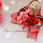 【わんちゃん／ねこちゃん用リボンチョーカー】バレンタイン／モノグラムブラウン／プレゼント🎁／バラ🌹