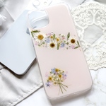 小花ラインとブーケ♡ シフォンピンク 押し花スマホケース スマホケース 全機種 Android Xperia クリア iPhone13
