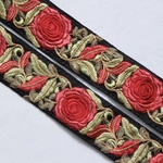 インド刺繍リボンᢂローズシルクリボン【レッド/ブラックベース】インド刺繍/刺繍リボン/リボン/シルクリボン/トリム/ブレード/ジャガードリボン/チロリアンテープ/レース/チュール